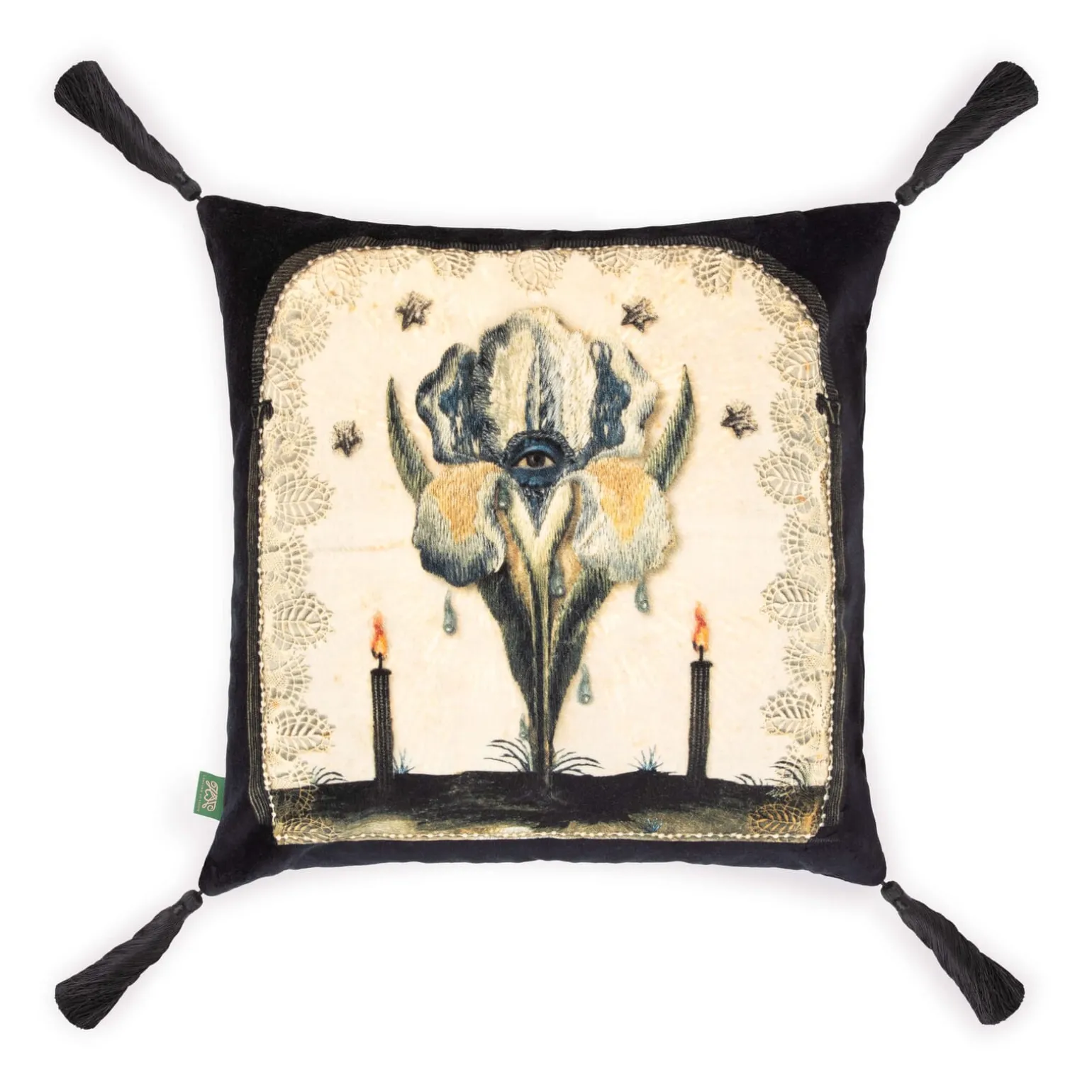 THE FLOWER AT THE GATE Velvet Medium Cushion - Noir