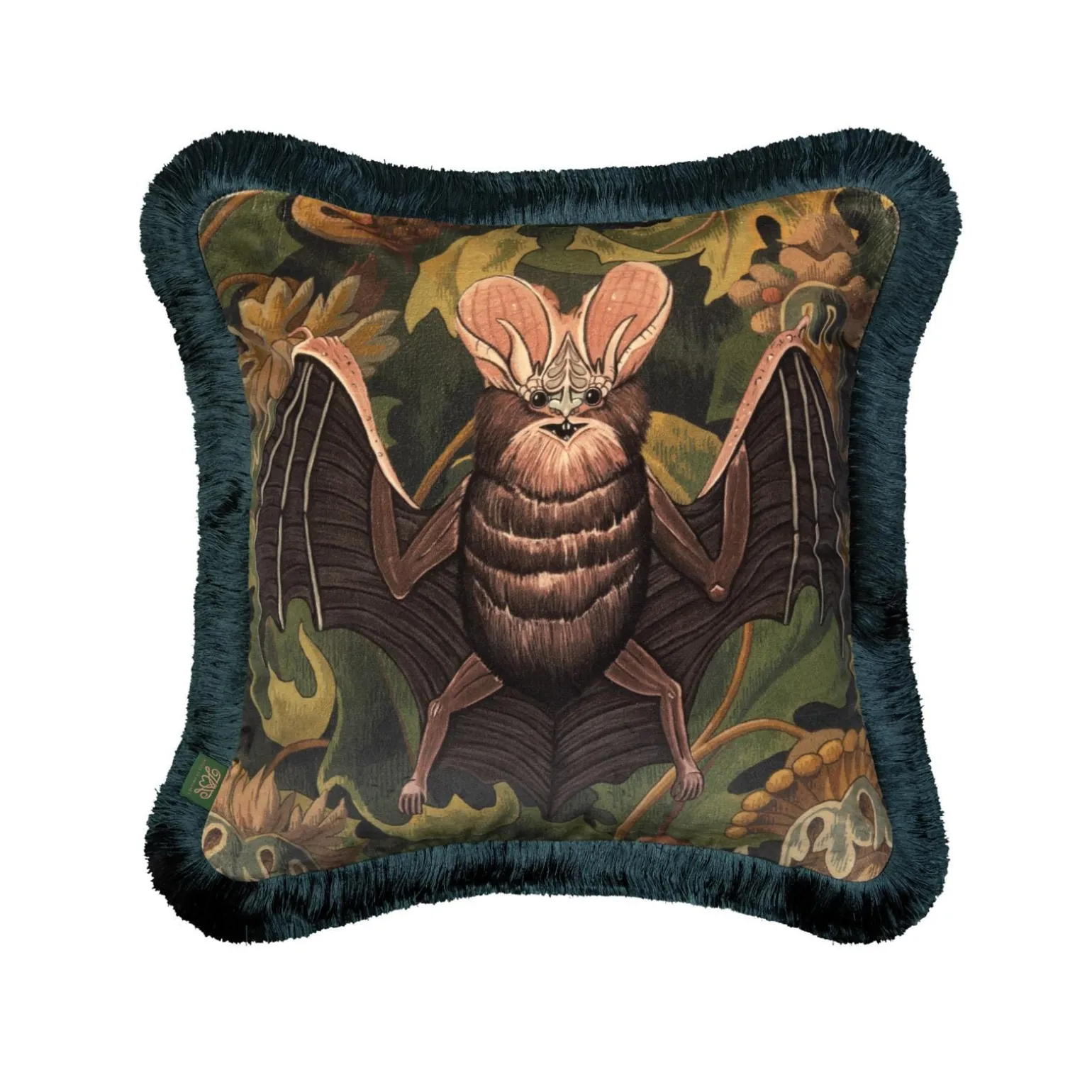 VESPERTINE Medium Fringed Velvet Cushion - Verde