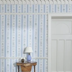 VOYSEY'S GARDEN Wallpaper - Off White & Ether Stripe