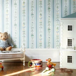 VOYSEY'S GARDEN Wallpaper - Off White & Ether Stripe