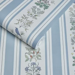 VOYSEY'S GARDEN Wallpaper - Off White & Ether Stripe
