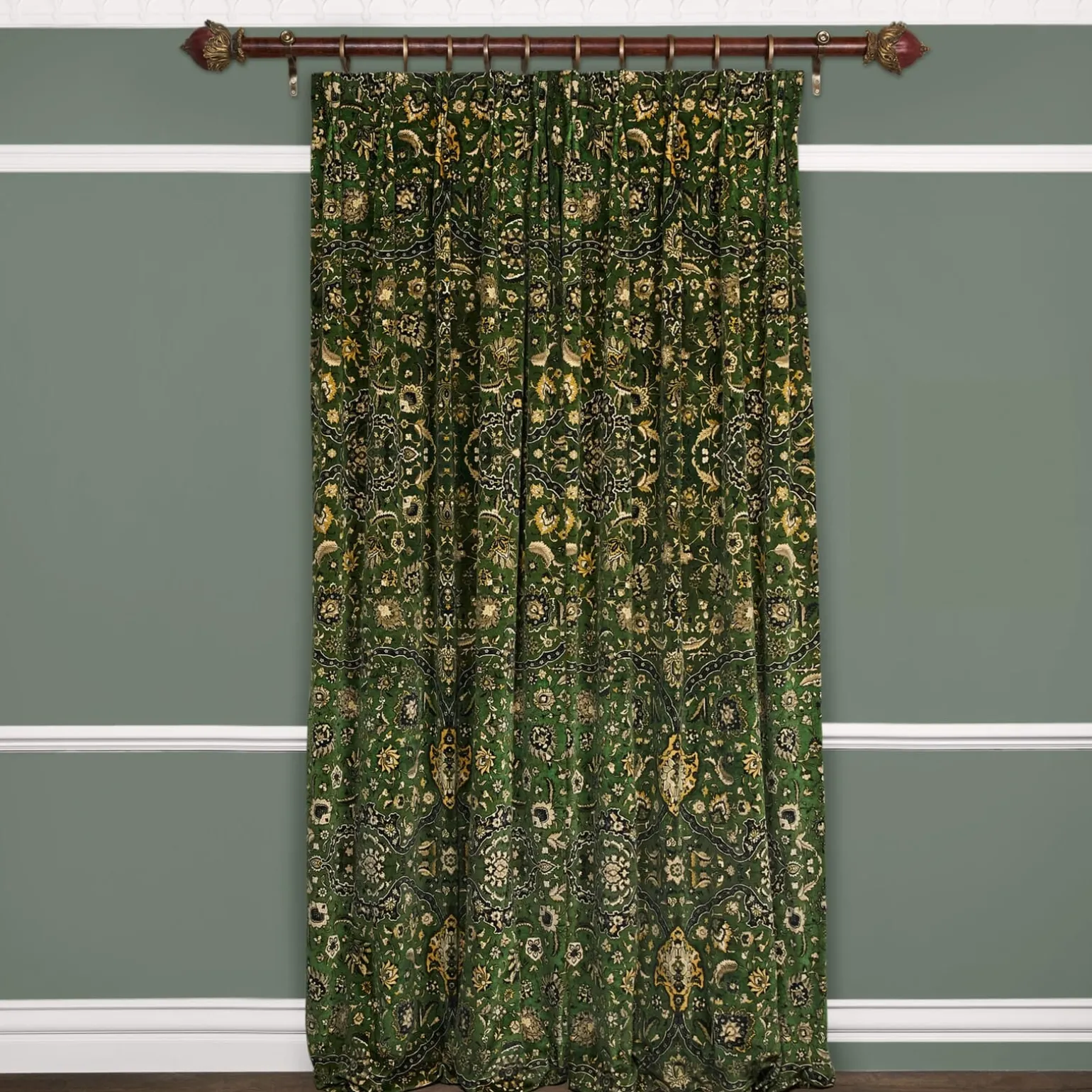 ZANJAN Velvet Curtain - Juniper Green