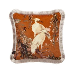 ZEUS Medium Fringed Velvet Cushion - Tobacco