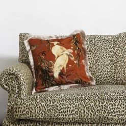 ZEUS Medium Fringed Velvet Cushion - Tobacco