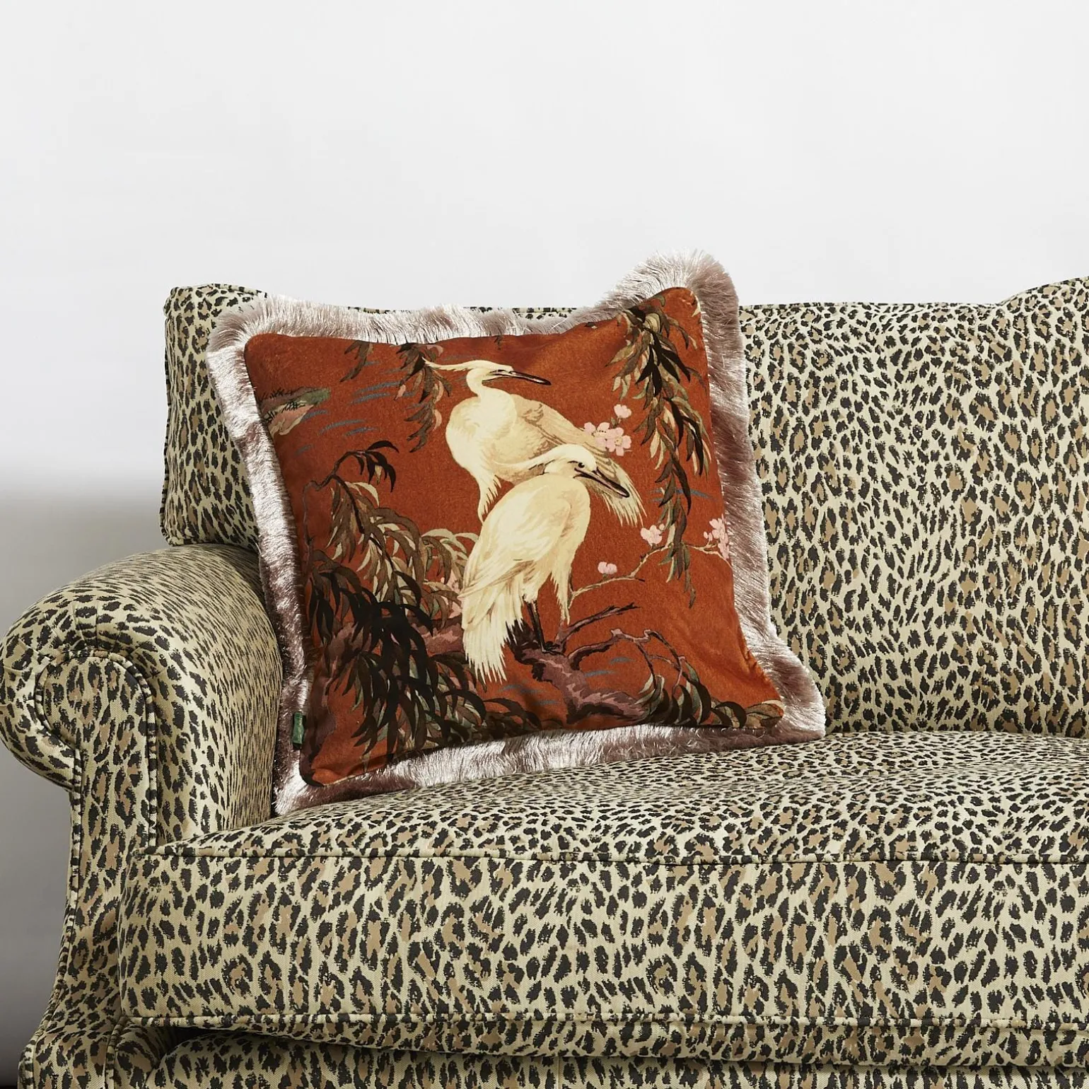 ZEUS Medium Fringed Velvet Cushion - Tobacco