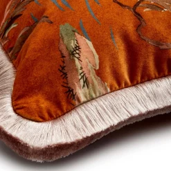 ZEUS Medium Fringed Velvet Cushion - Tobacco