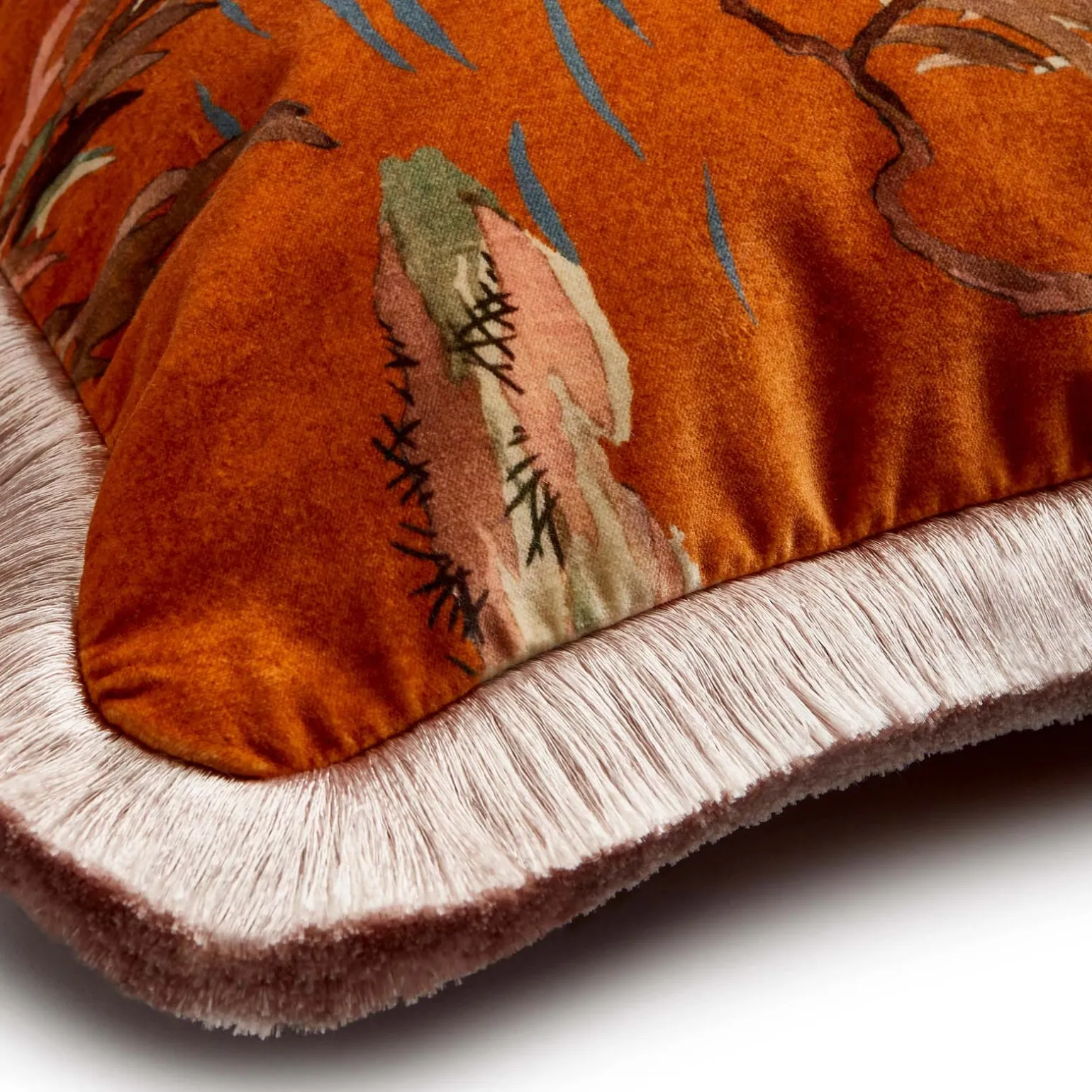 ZEUS Medium Fringed Velvet Cushion - Tobacco